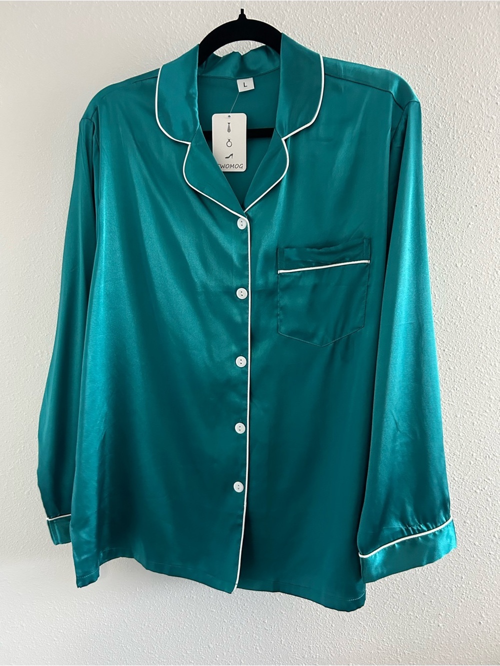 Swomog Silky Teal Button-Up Pajama Top